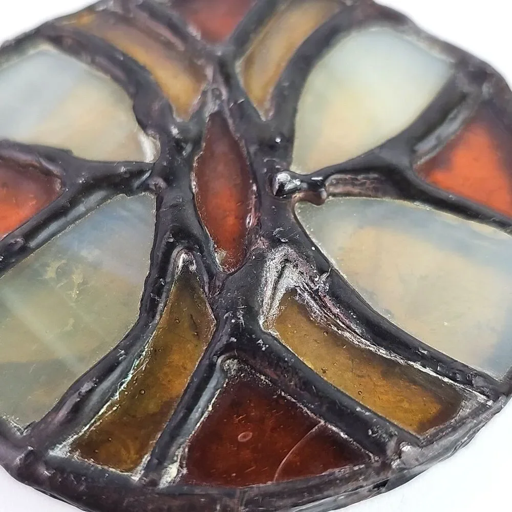Artisan Craft Stained Glass Style Belt Buckle Earth Tone Artisan Vintage 3 inch